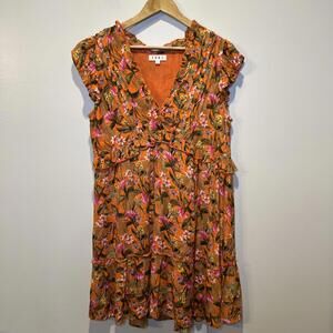 THML‎ Women’s Orange Floral Babydoll Dress Size Small Beach Vacation